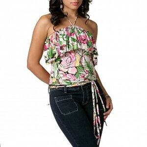 BABY PHAT Y2K Passion Floral Ruffle Halter w belt 2 pieces Small S